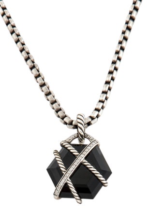 David Yurman Onyx & Diamond Cable Wrap Pendant Necklace