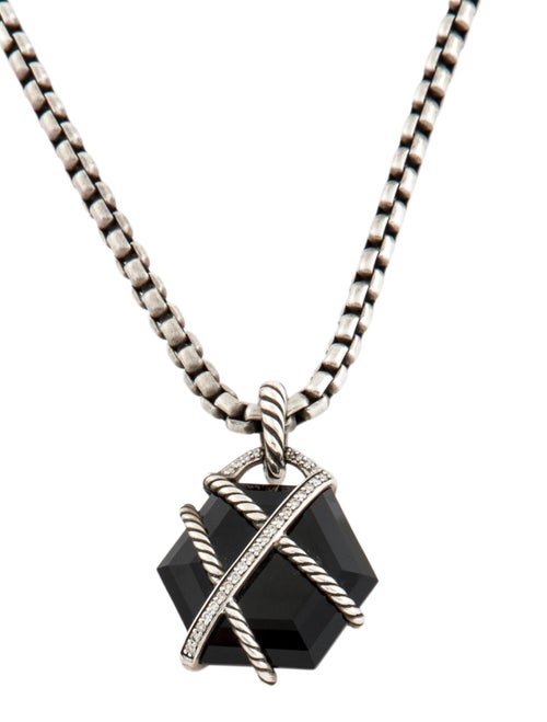David Yurman Onyx & Diamond Cable Wrap Pendant Necklace