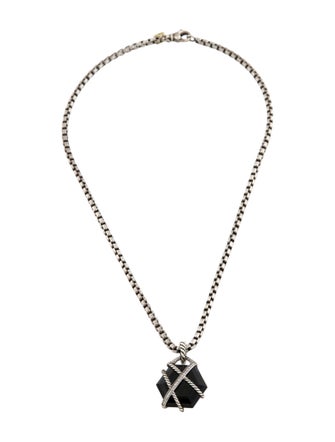 David Yurman Onyx & Diamond Cable Wrap Pendant Necklace