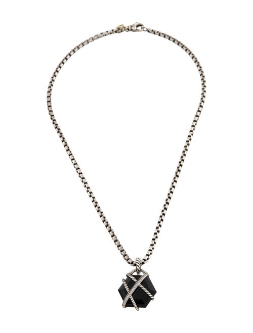 David Yurman Onyx & Diamond Cable Wrap Pendant Necklace