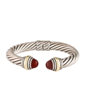 David Yurman Two-Tone Carnelian Hinged Classic Cable Cuff Bracelet