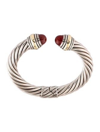 David Yurman Two-Tone Carnelian Hinged Classic Cable Cuff Bracelet