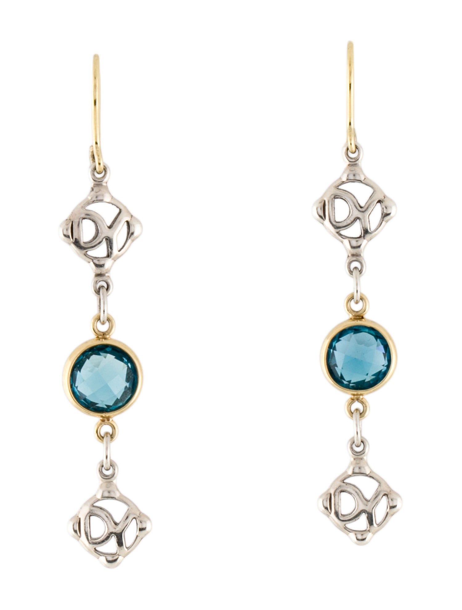 David Yurman Two-Tone Topaz Logo Drop Earrings