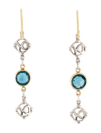 David Yurman Two-Tone Topaz Logo Drop Earrings