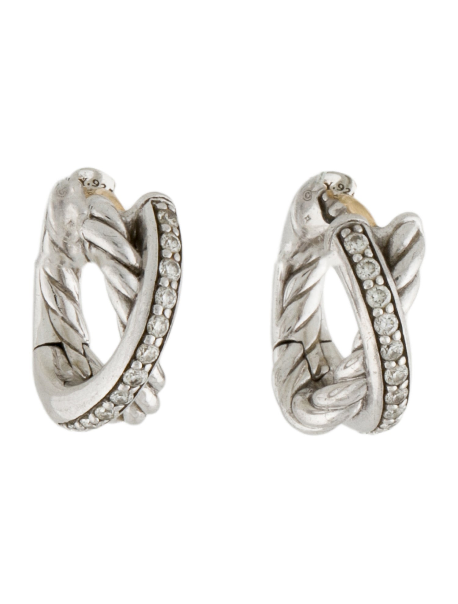 David Yurman Diamond Crossover Huggie Hoop Earrings