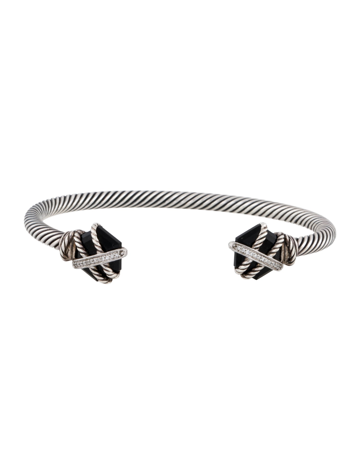 David Yurman Onyx & Diamond Cable Wrap Cuff Bracelet