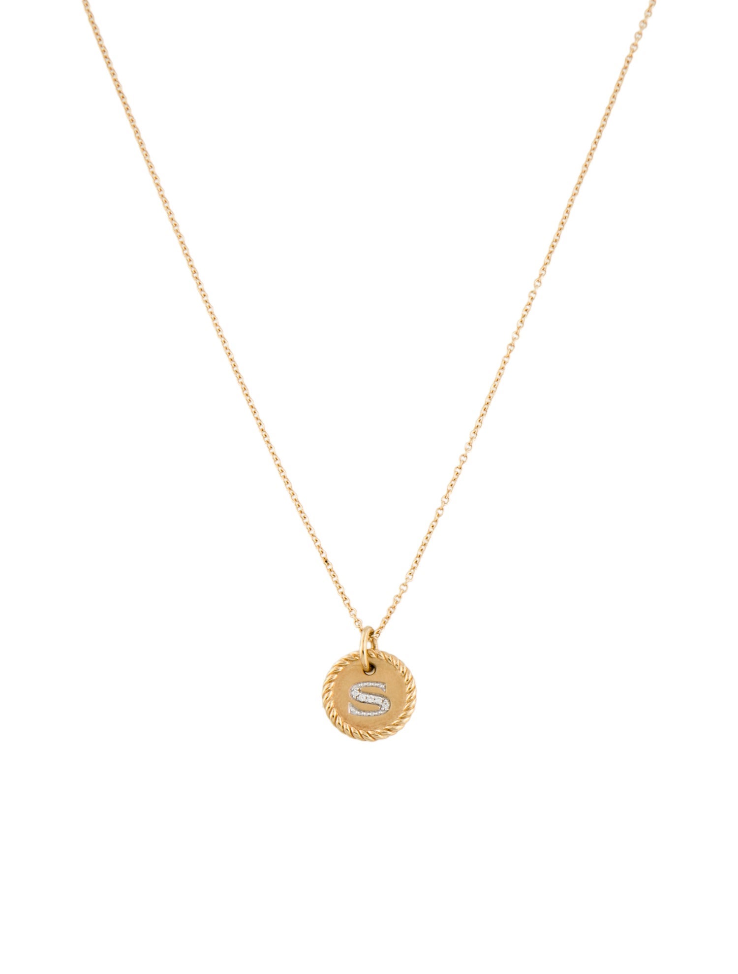 David Yurman 14K Diamond 'S' Initial Pendant Necklace