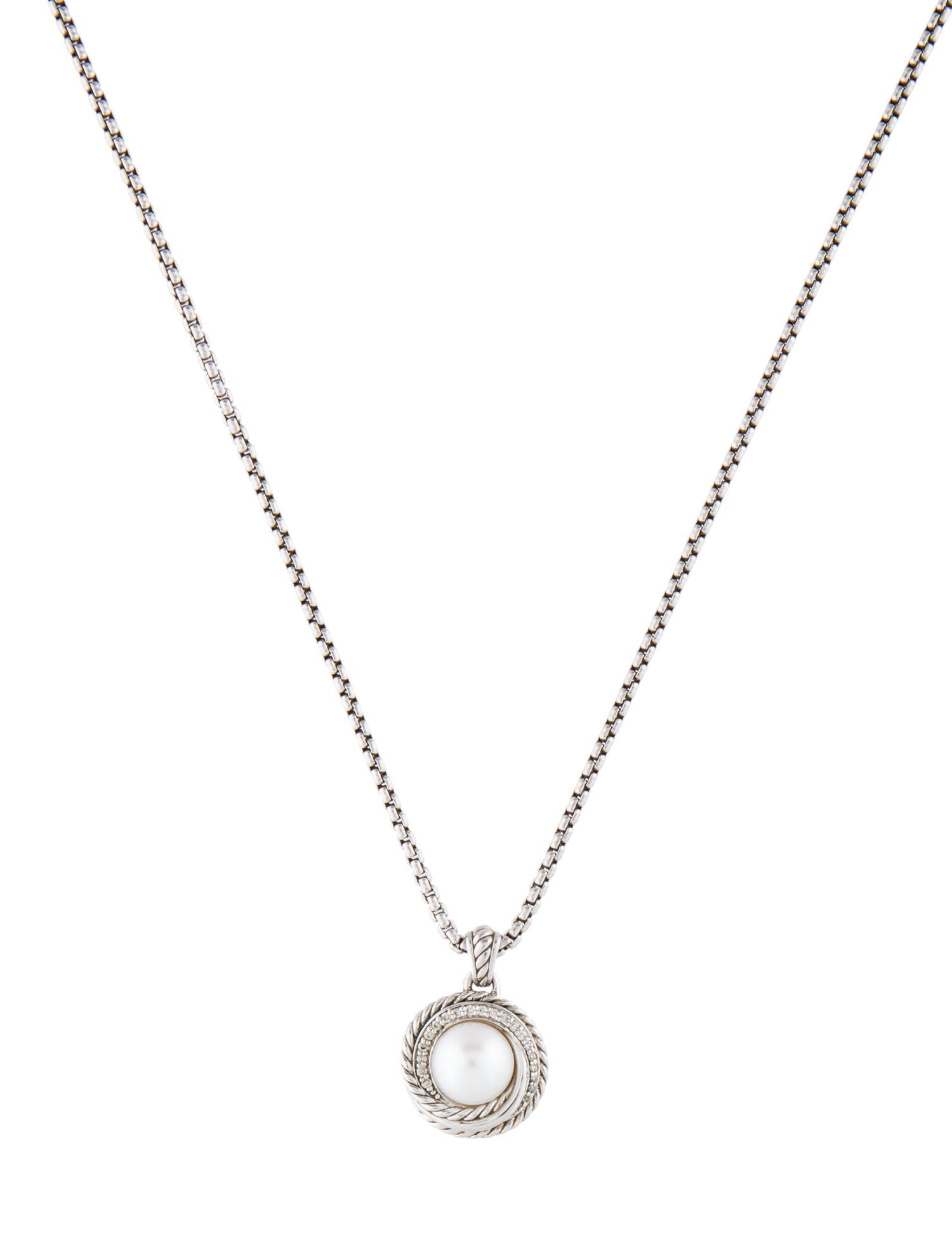 David Yurman Pearl & Diamond Pendant Necklace