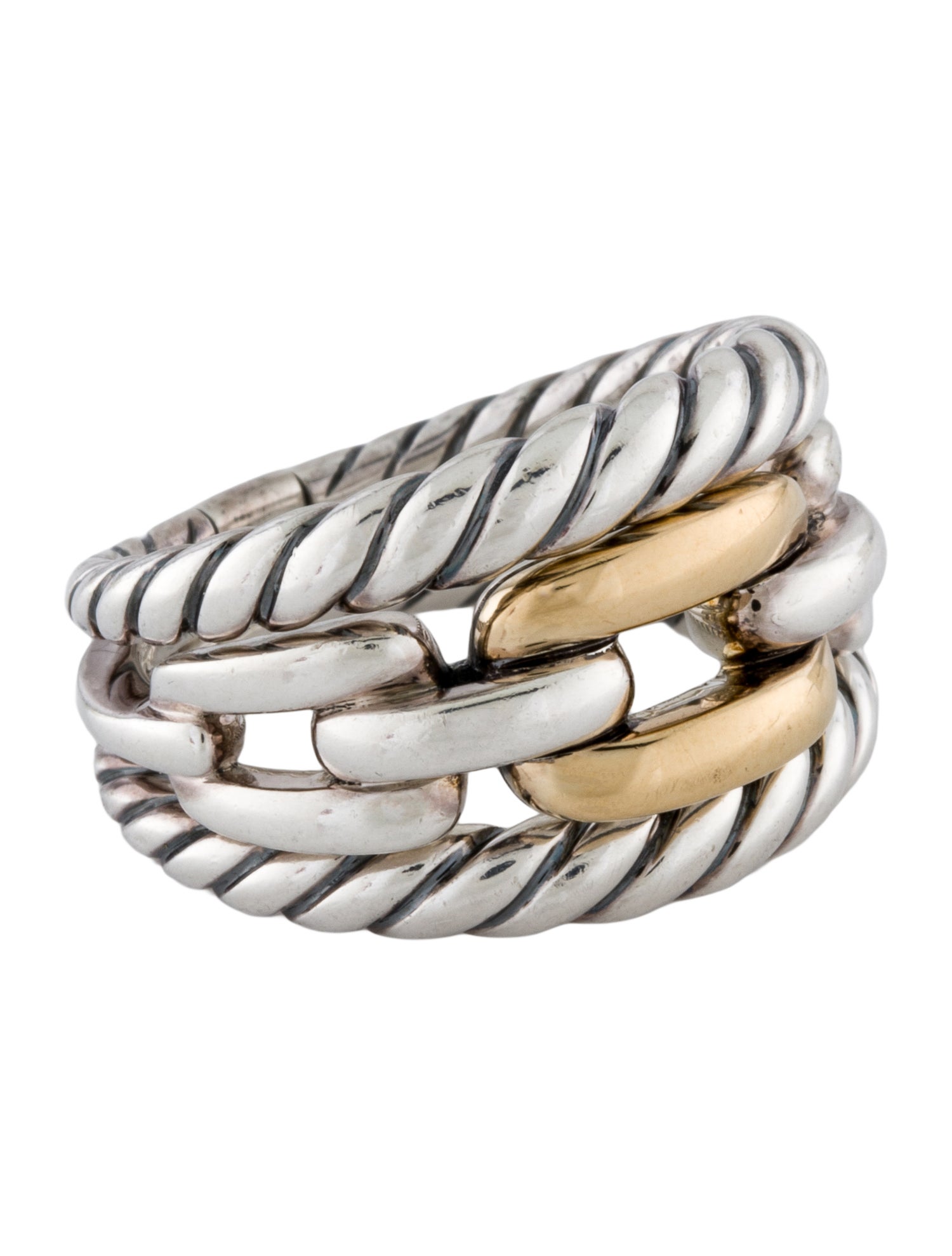 David Yurman Two-Tone Wellesley Link Three-Row Ring