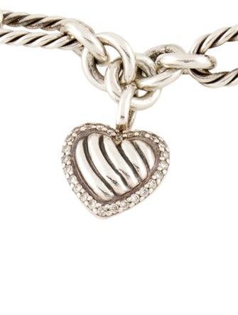 David Yurman Diamond Heart Charm Figaro Link Bracelet