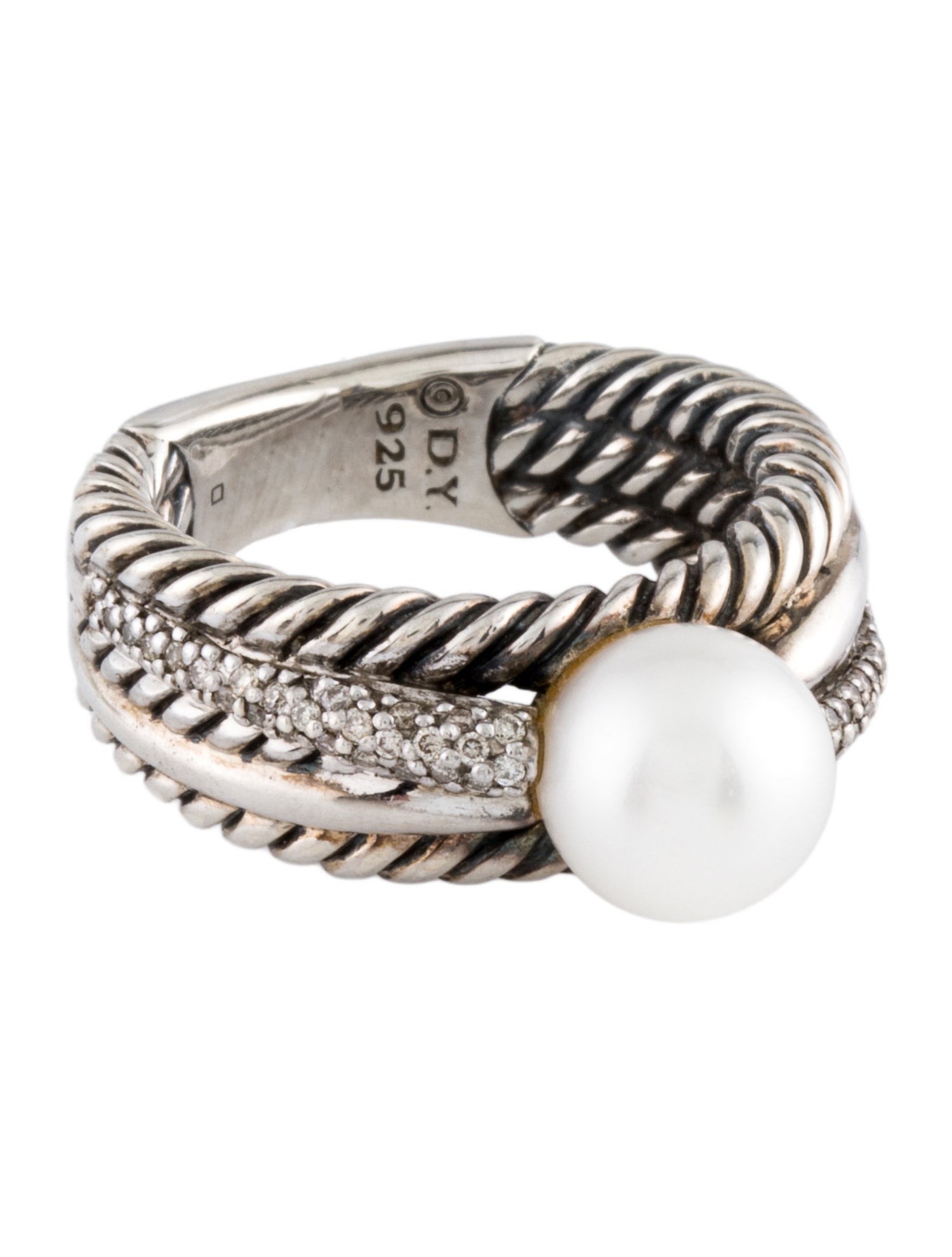 David Yurman Pearl & Diamond Crossover Ring