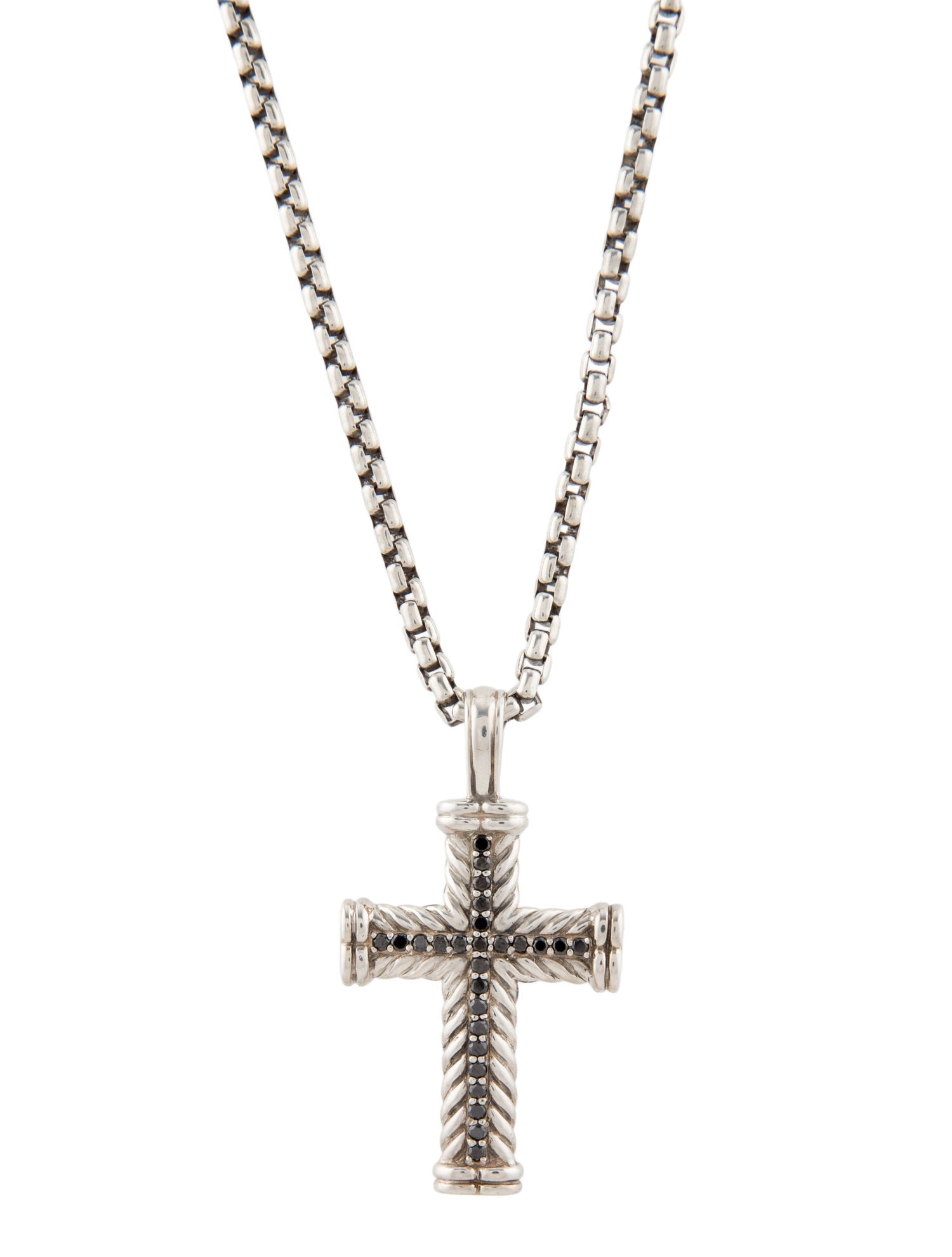 David Yurman Diamond Chevron Cross Pendant Necklace