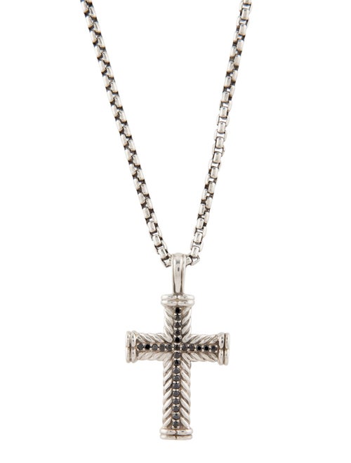 David Yurman Diamond Chevron Cross Pendant Necklace