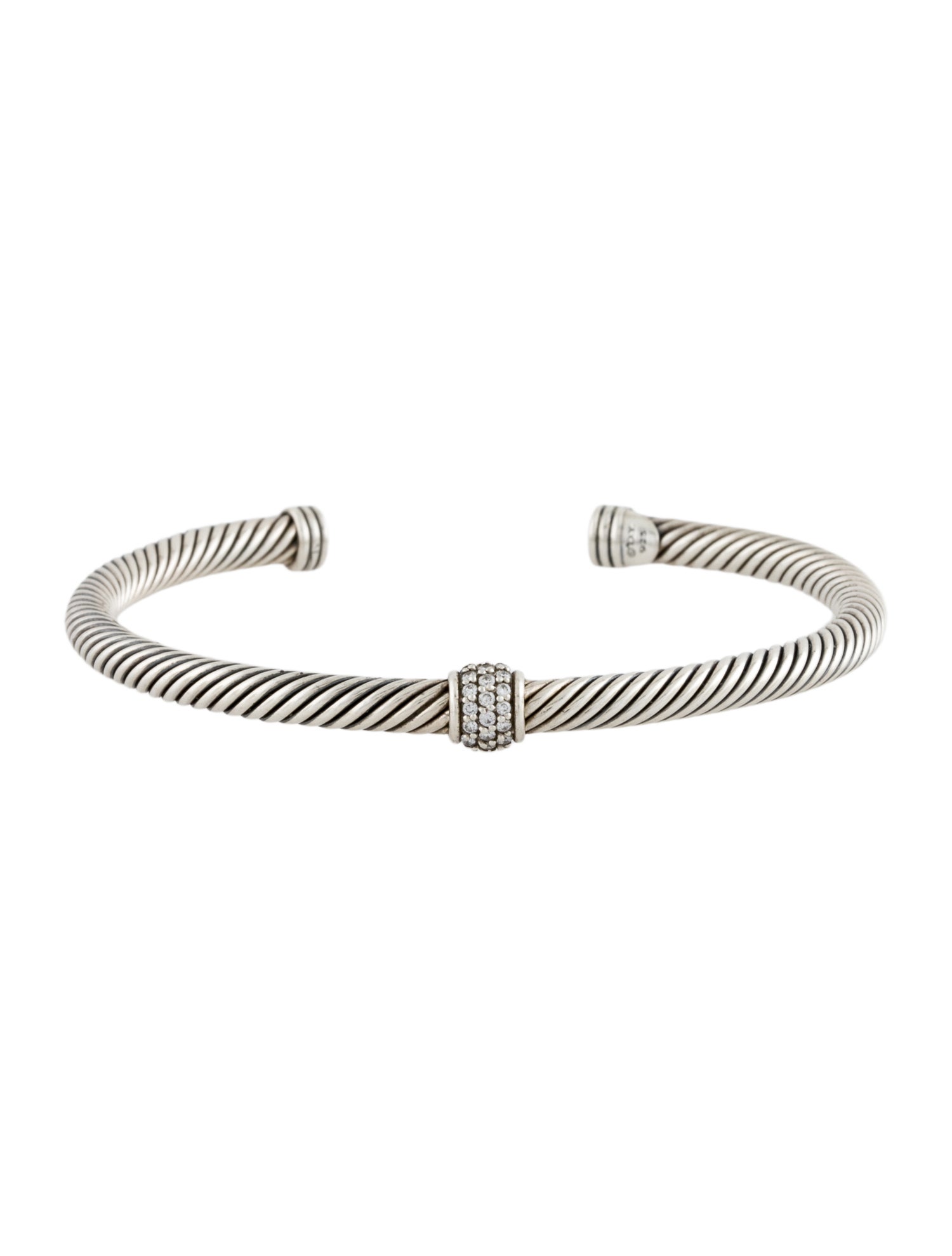 David Yurman Diamond Classic Cable Station Bracelet, 4mm