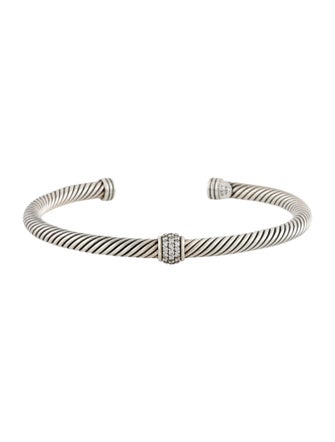 David Yurman Diamond Classic Cable Station Bracelet, 4mm