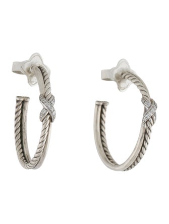 David Yurman Diamond Petite X Hoop Earrings