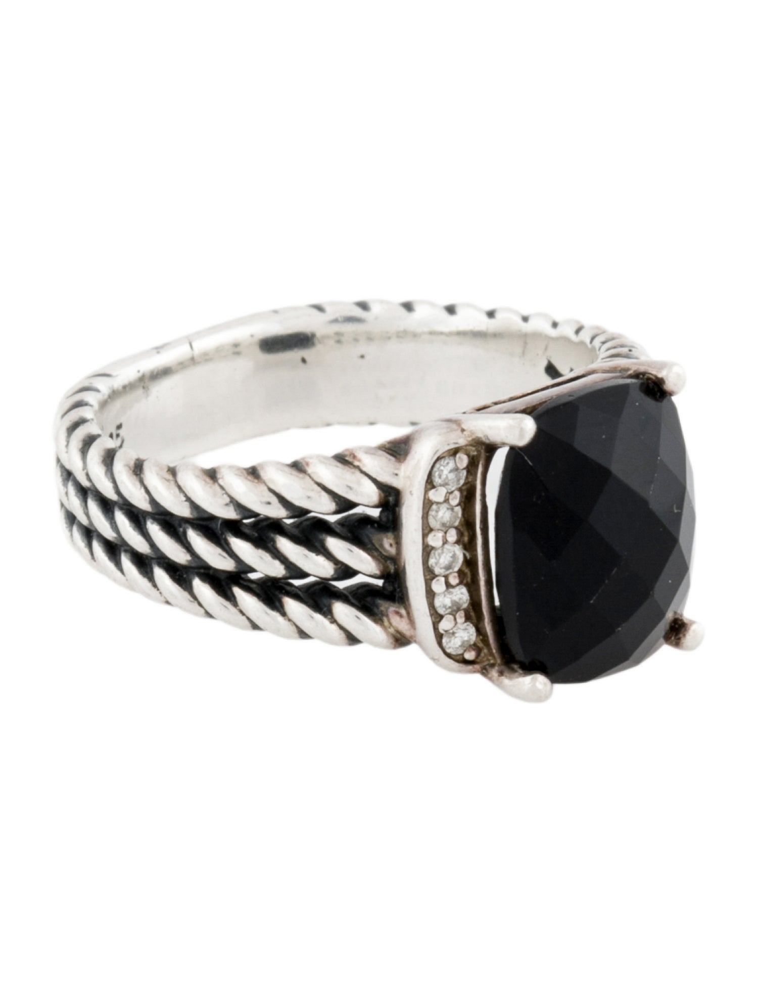 David Yurman Onyx & Diamond Petite Wheaton Ring