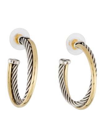 David Yurman Two-Tone Crossover Hoop Earrings