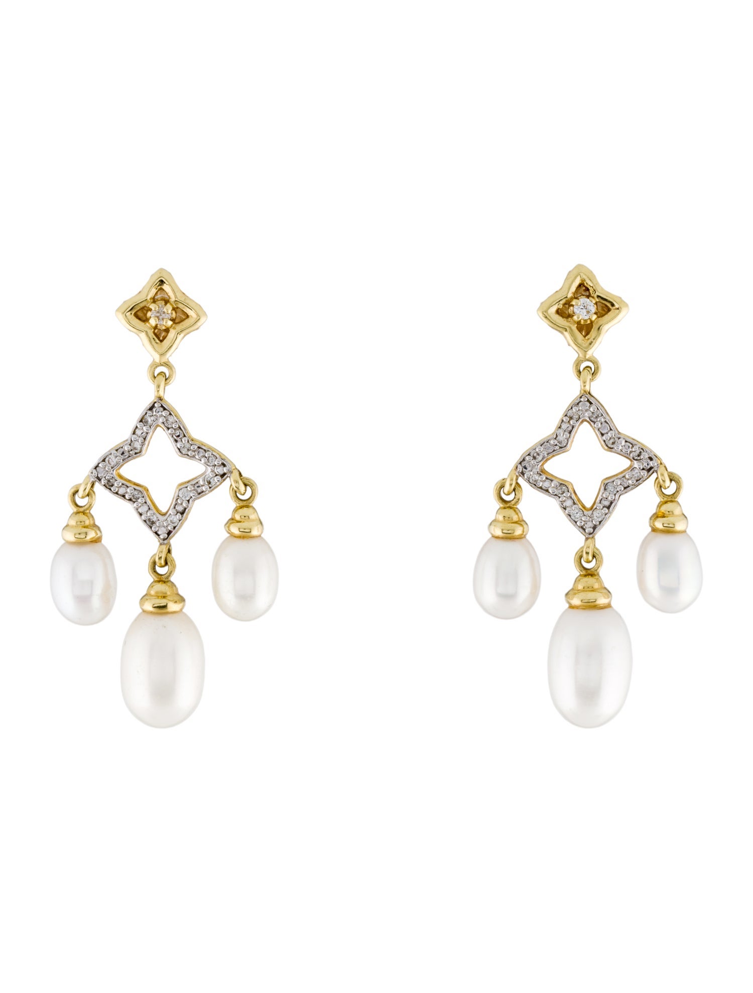 David Yurman 18K Pearl & Diamond Quatrefoil Chandelier Earrings
