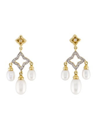 David Yurman 18K Pearl & Diamond Quatrefoil Chandelier Earrings