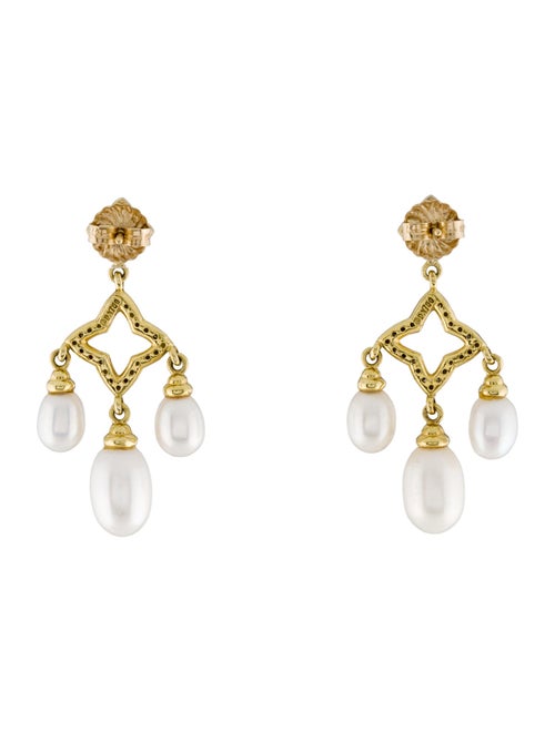 David Yurman 18K Pearl & Diamond Quatrefoil Chandelier Earrings