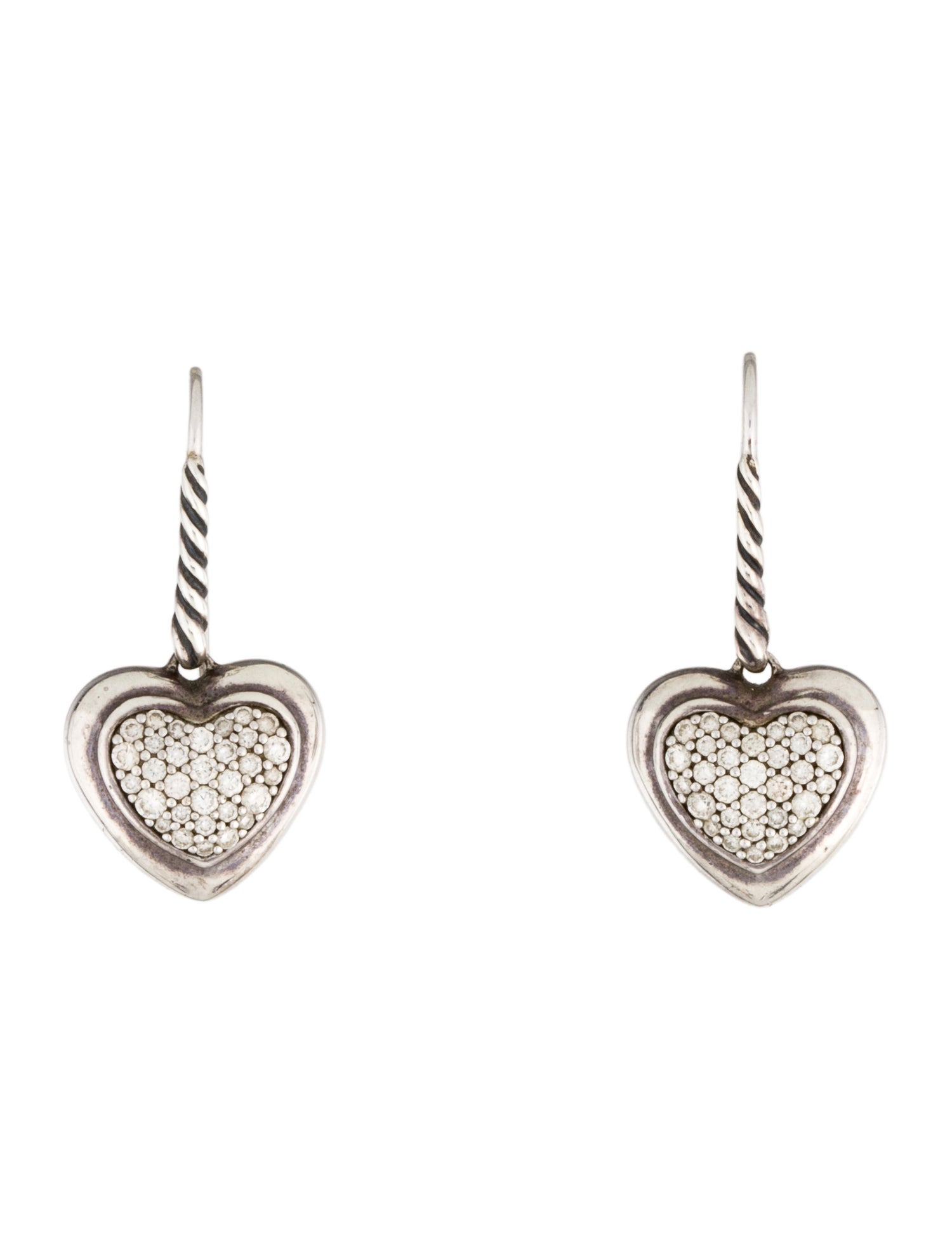 David Yurman Diamond Cable Heart Drop Earrings