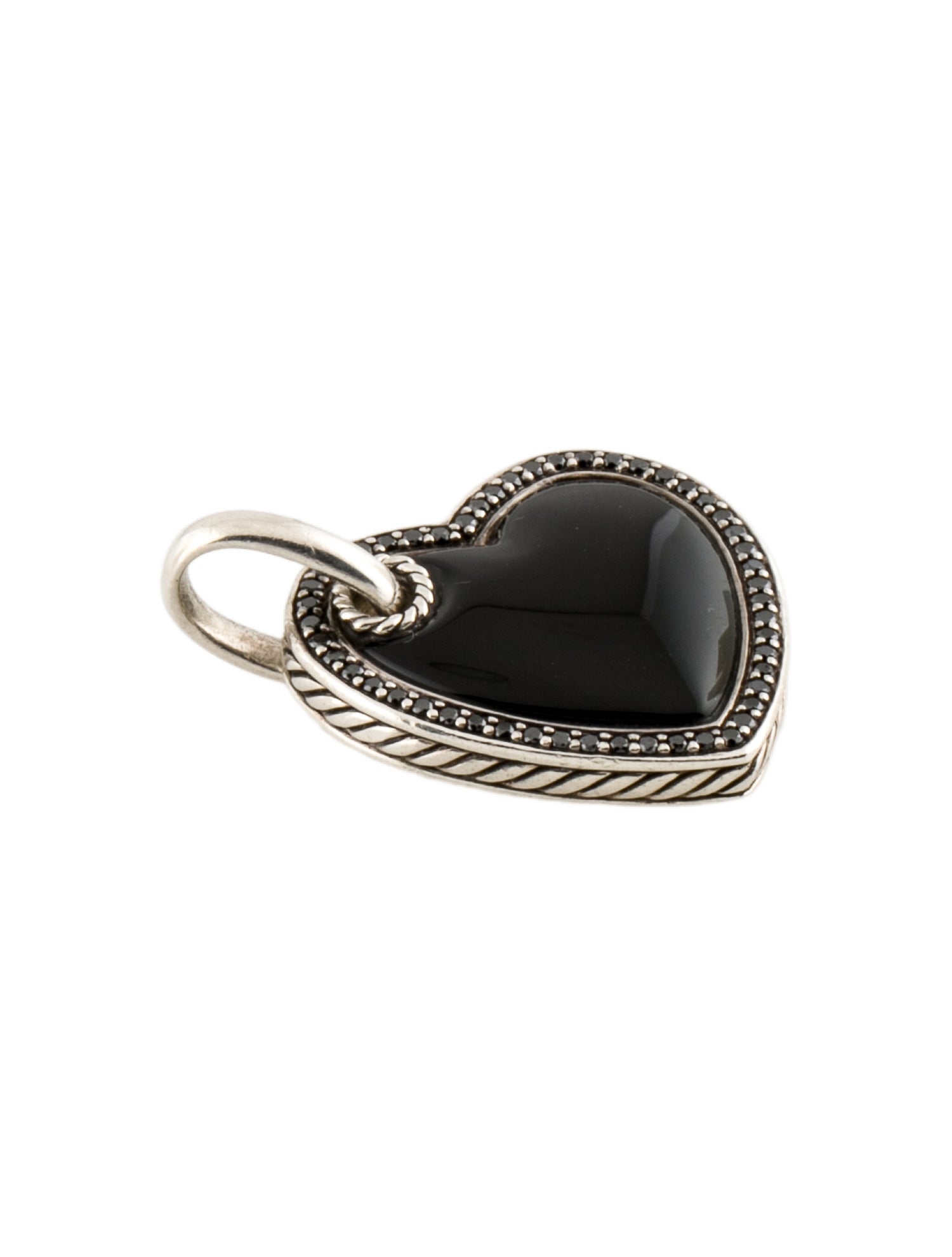 David Yurman Onyx & Diamond Cable Heart Pendant