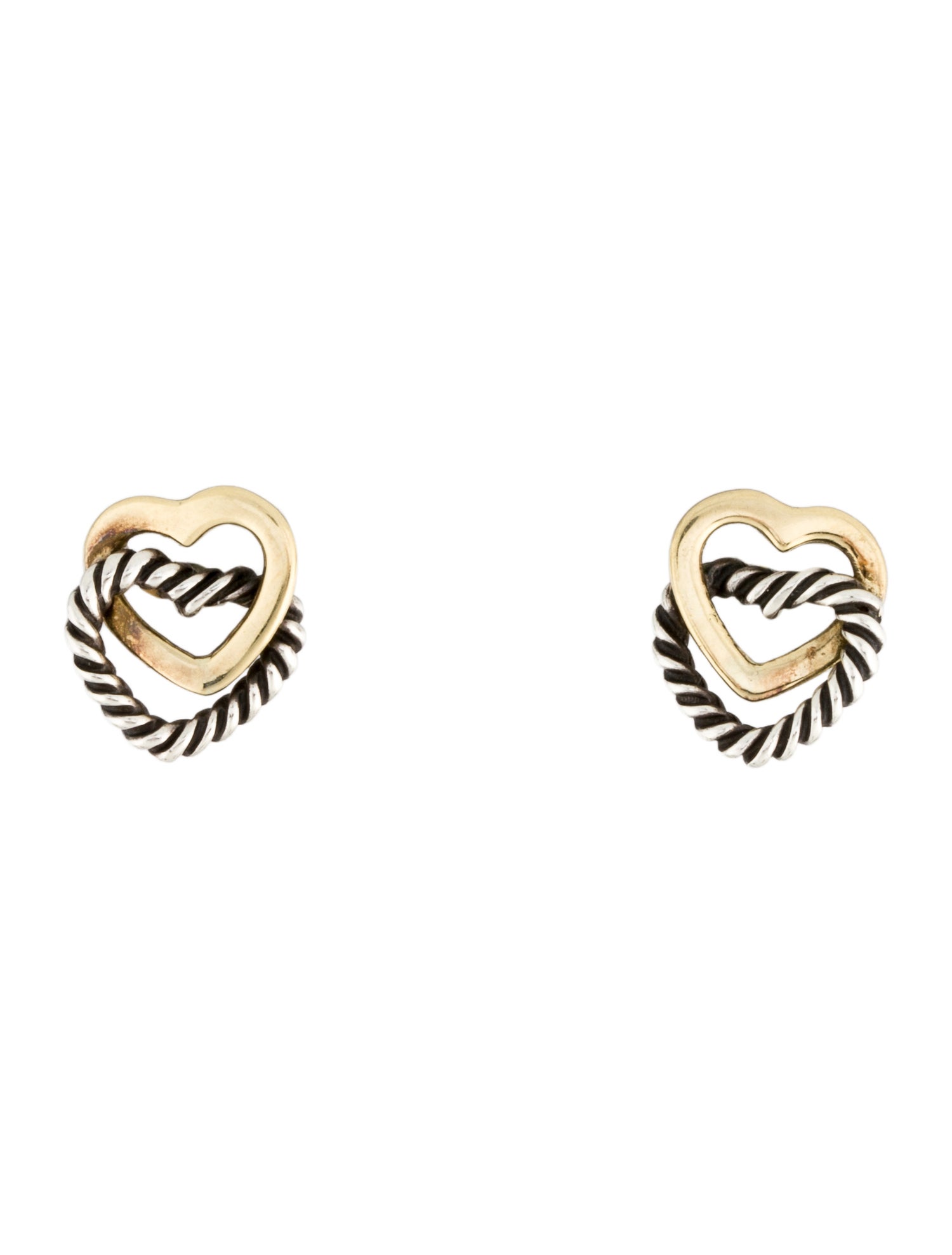 David Yurman Two-Tone Cable Double Heart Stud Earrings