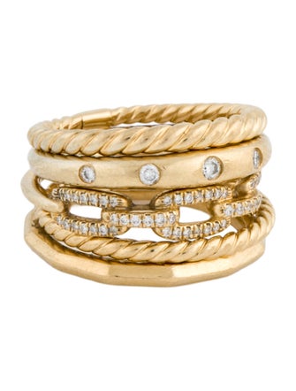 David Yurman 18K Diamond Stax Five Row Ring