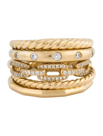 David Yurman 18K Diamond Stax Five Row Ring