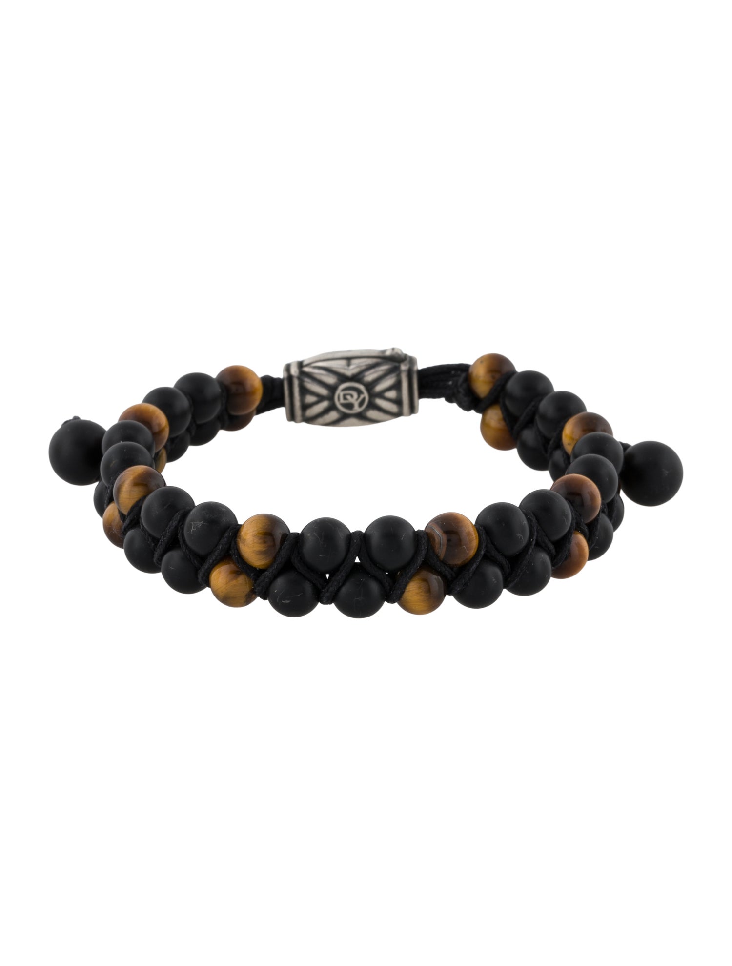 David Yurman Onyx & Tiger's Eye Spiritual Beads Two Row Woven Bracelet