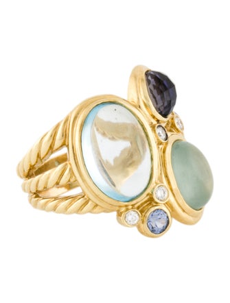David Yurman 18K Multistone & Diamond Mosaic Cocktail Ring
