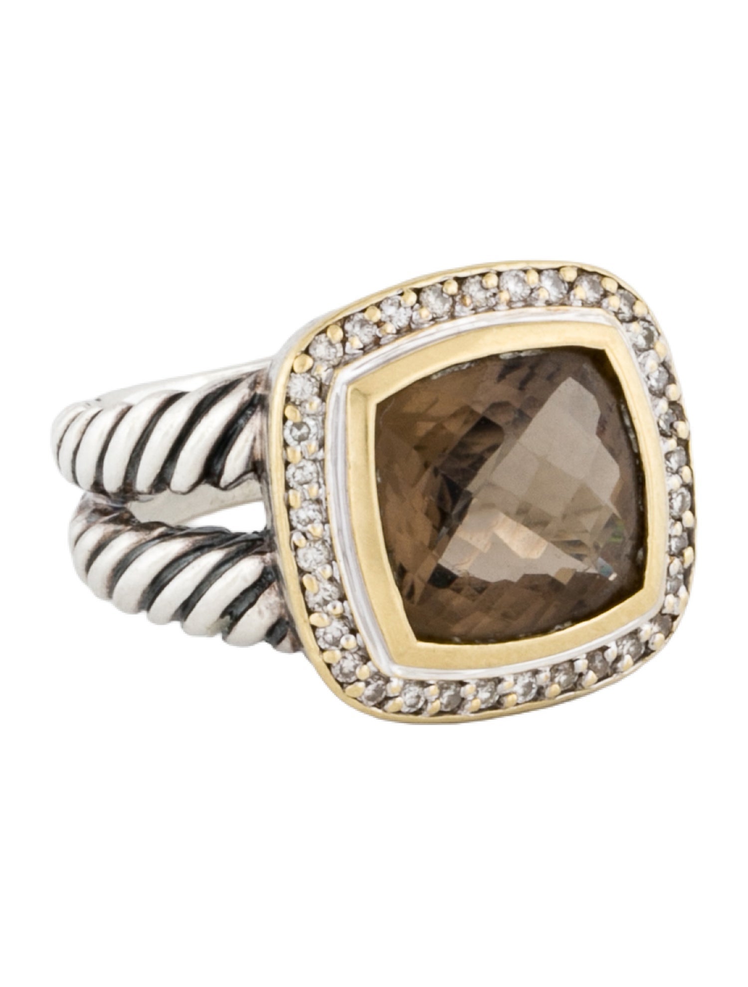 David Yurman Two-Tone Smoky Quartz & Diamond Albion Cocktail Ring
