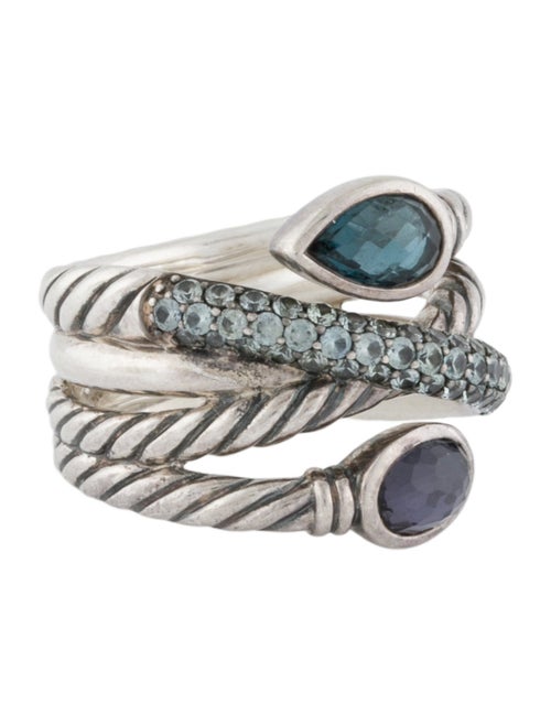 David Yurman Topaz, Sapphire & Amethyst Crossover Ring
