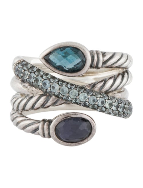 David Yurman Topaz, Sapphire & Amethyst Crossover Ring
