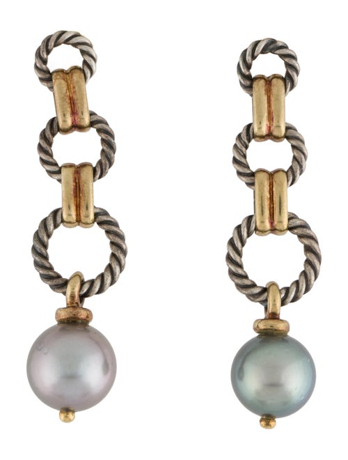 David Yurman Two-Tone Pearl Cable Drop Earrings