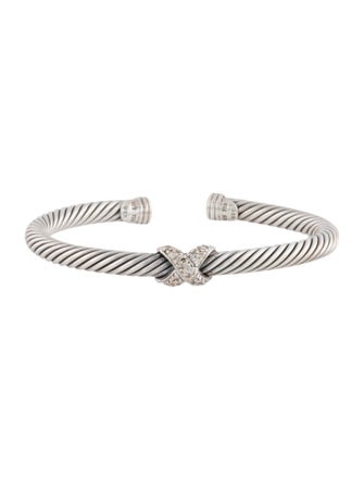 David Yurman Diamond X Cable Cuff Bracelet