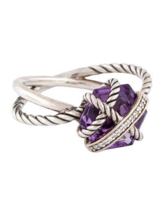 David Yurman Amethyst & Diamond Cable Wrap Ring