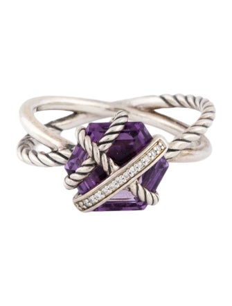 David Yurman Amethyst & Diamond Cable Wrap Ring