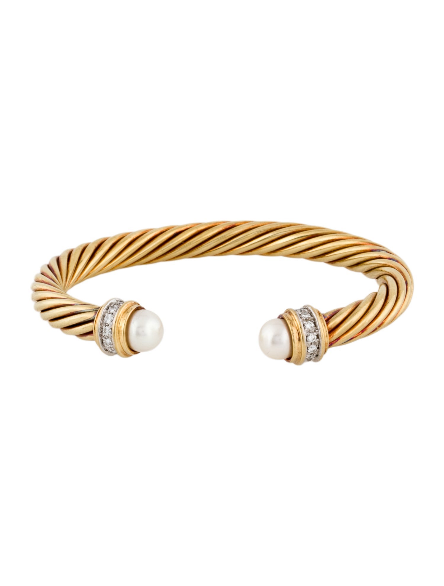 David Yurman 18K Pearl & Diamond Classic Cablespira® Cuff Bracelet