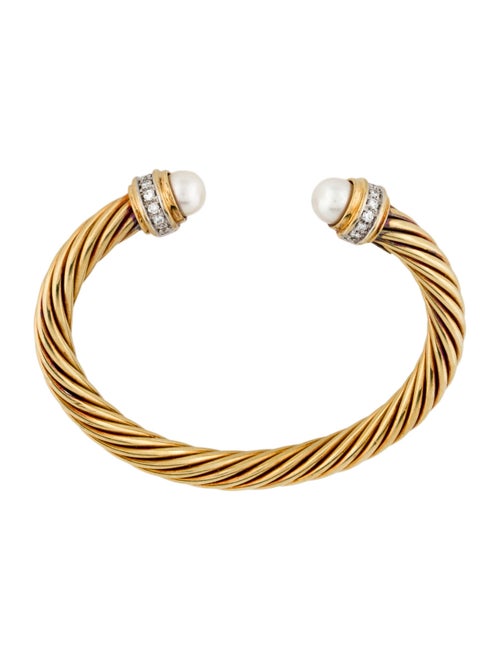 David Yurman 18K Pearl & Diamond Classic Cablespira® Cuff Bracelet