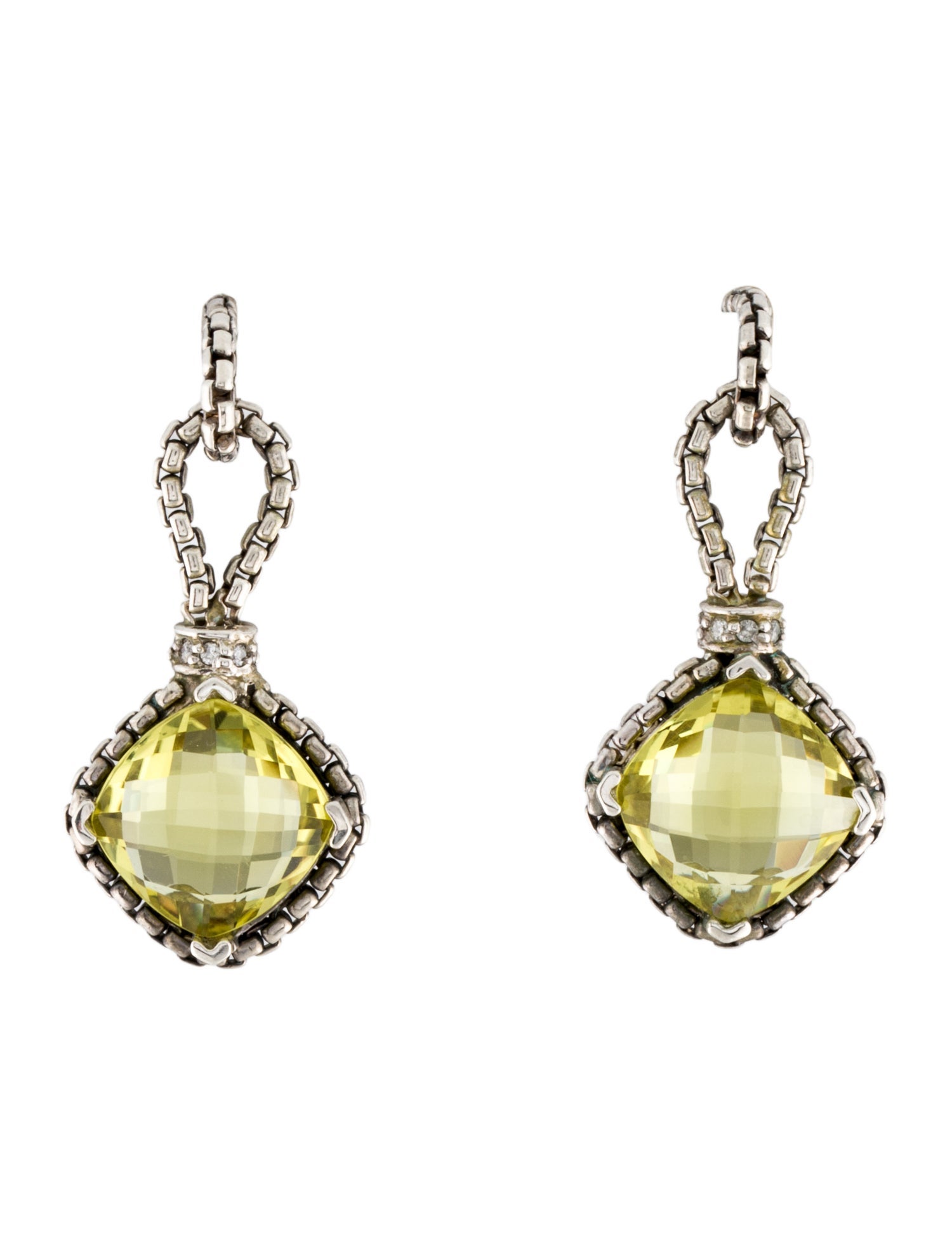 David Yurman Quartz & Diamond Cushion on Point Earrings