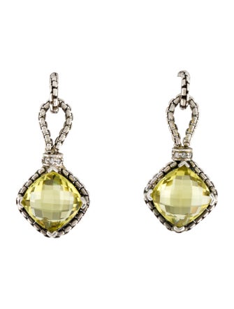 David Yurman Quartz & Diamond Cushion on Point Earrings