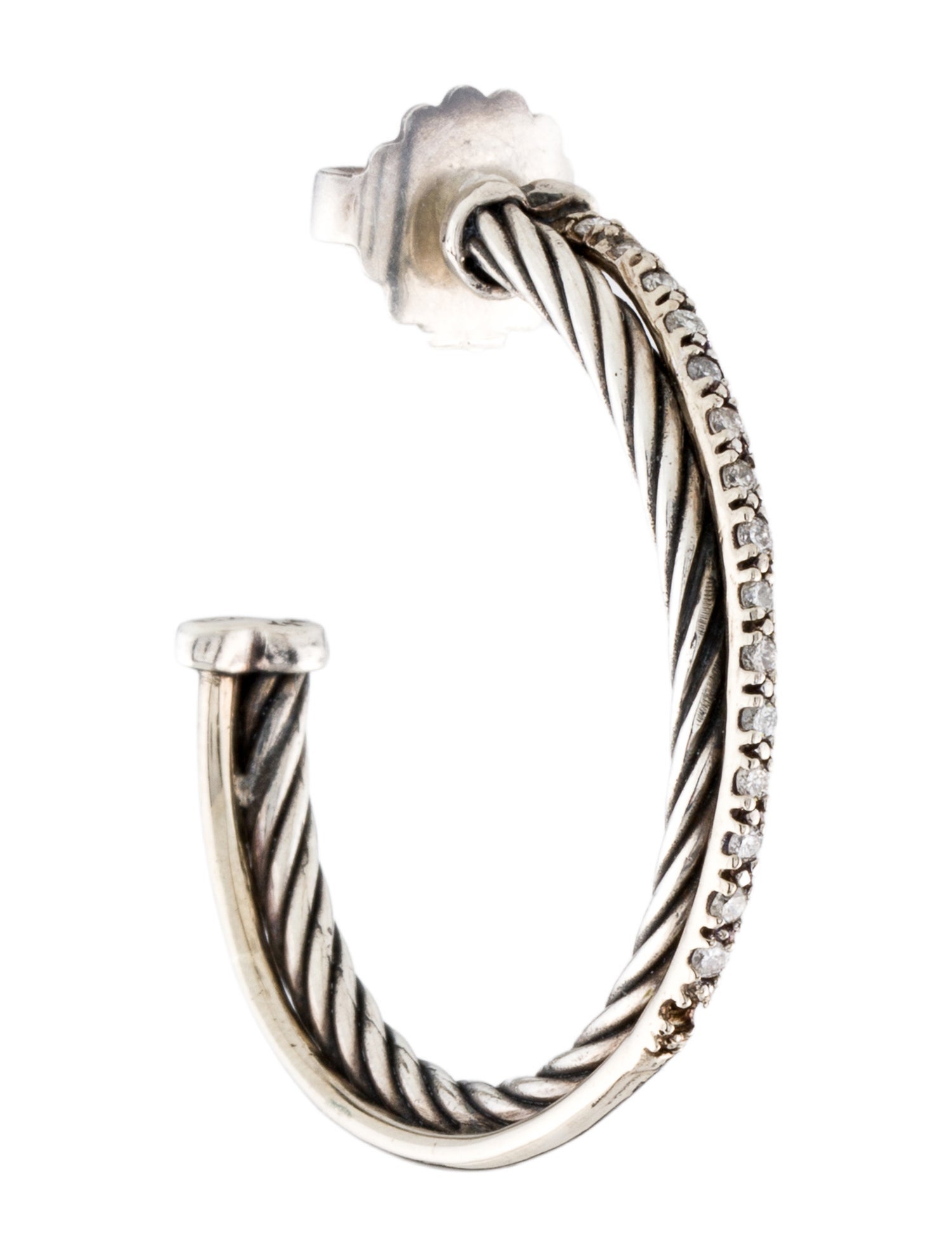 David Yurman Two-Tone Diamond Single Hoop Earring