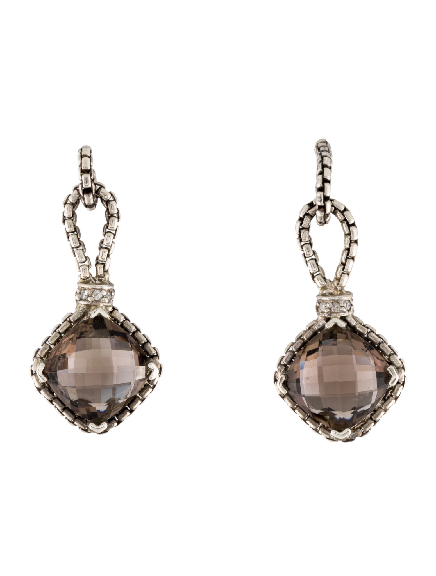 David Yurman Smoky Quartz & Diamond Cushion on Point Earrings