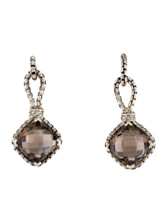 David Yurman Smoky Quartz & Diamond Cushion on Point Earrings