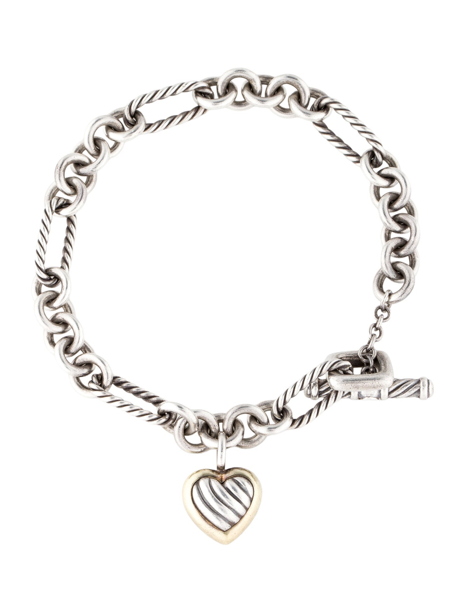 David Yurman Two-Tone Cable Heart Charm Bracelet