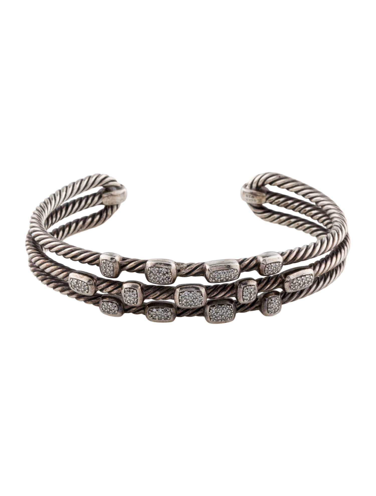David Yurman Diamond Confetti Ice Three Row Cable Cuff Bracelet
