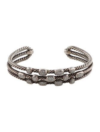 David Yurman Diamond Confetti Ice Three Row Cable Cuff Bracelet