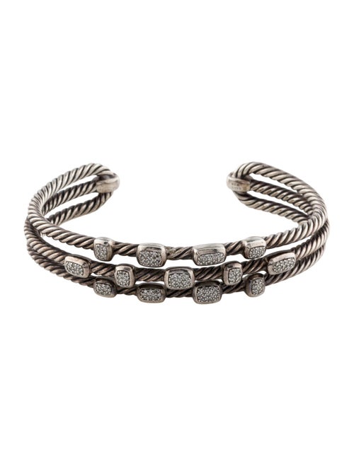 David Yurman Diamond Confetti Ice Three Row Cable Cuff Bracelet